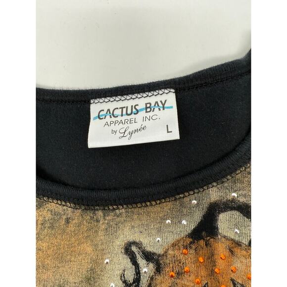 Cactus Bay “Happy Halloween” AOP Tee Large Spooky, Pumpkin, Ghosts, Embellished - Picture 3 of 6